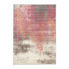 Buraimi Faded Ivory Pink Orange Floral Motif Rug - Floor Rugs