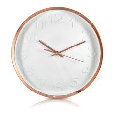 Round Rose Gold Embossed Face White Clock 35cm - Clocks