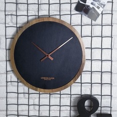 London Clock Company "Carbon" Solid Acacia Wood / Slate Inlay Wall Clock 35cm - Wall Clocks