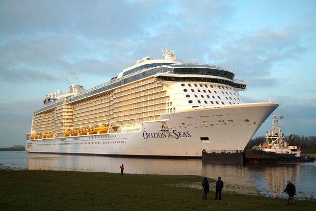 Ovation of the Seas sailing down the River Ems in northwestern Germany.