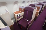 Thai Airways business class on board the Airbus A350. Thai's first A350 XWB jetliner has 321 seats configured in a ...