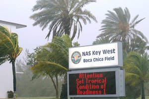  Naval Station Key West is at Condition of Readiness One (COR 1) as Tropical Storm Fay approaches the Florida Keys.  As of 11:00 a.m. EST, Fay was about 70 miles south-southeast of Key West, Fla., with maximum sustained winds near 60 miles per hour. Fay is moving to the north-northwest near 13 miles per hour. U.S. Navy photo by James E. Brooks (Released)