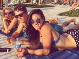 Athletes Michelle Jenneke, Kurtis Marschall and Jenny Blundell, "Chilling poolside at the Olympic village." Picture: Instagram