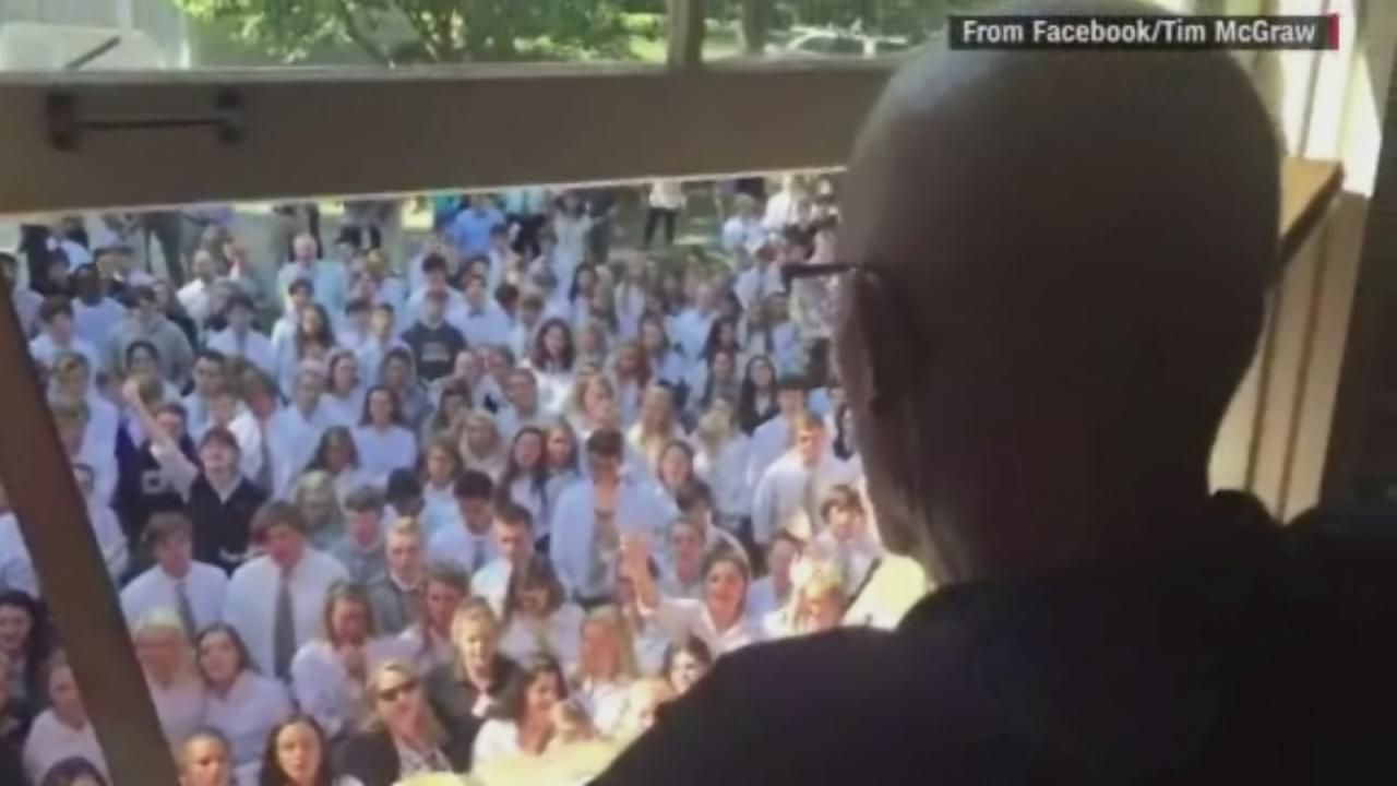 Students sing outside cancer-stricken teachers window