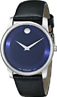 Movado Men's 0606610 Museum Classic Stainless Steel Case Black Calfskin Leather Strap Blue Dial Watch