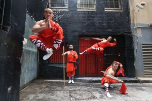 Lu Zichao , Wang Changnian, Wang Changjiu, Zhang Yuhao Shaolin Warriors in Surry Hills, Sydney 13th September 2016 Photo ...