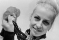 Vera Caslavska holds some of her Olympic medals.