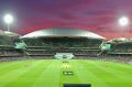 The sun sets over the historic day-night Test at Adelaide Oval on Friday evening. 