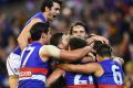 The Bulldogs celebrate their semi-final win at the MCG.