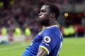 Everton's Romelu Lukaku celebrates scoring his third goal.