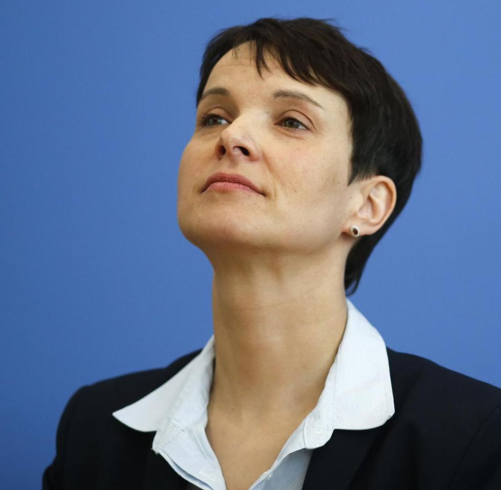 FILE - In this March 14, 2016 file photo Frauke Petry, chairwoman of the right-populist party AfD, Alternative for Germany, addresses a news conference in Berlin. The nationalist Alternative for Germany party‚Äôs ratings were as low as 4 percent when the party ousted its founding leader amid bitter infighting last year. Fourteen months on, it has ridden discontent over Chancellor Angela Merkel‚Äôs migrant policy to become a thorn in the side of all Germany‚Äôs established parties. (AP Photo/Markus Schreiber, file)