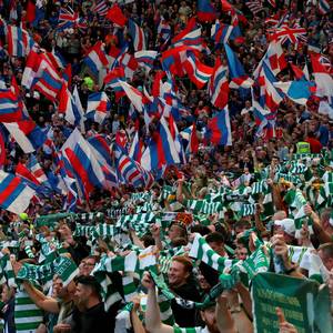 Bitter rivals: Fans at Saturday’s controversial Old Firm clash at Parkhead