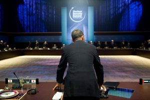 File - President Barack Obama speaks during a working dinner for Heads of Delegation at the Nuclear Security Summit in the Walter E. Washington Convention Center in Washington, D.C., April 12, 2010.