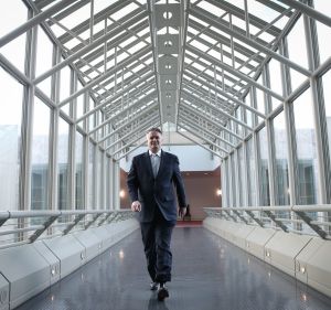 Man who can: Finance Minister Mathias Cormann in between interviews on Budget eve, 2015