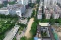 An aerial view of a flooded road n Fuzhou.