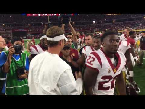 Lane Kiffin greets USC players after Alabama routs Trojans