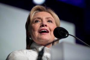 Democratic presidential candidate Hillary Clinton speak at the Congressional Black Caucus Foundation's Phoenix Awards Dinner at the Washington Convention center, in Washington, Saturday, Sept. 17, 2016, after receiving the Phoenix award.