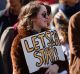 Sydney College of the Arts students protest in the University's quadrangle on Monday. 