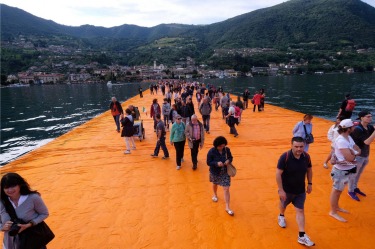 'The Floating Piers' by Bulgarian-born artist Christo Vladimirov Yavachev known as Christo, on the Lake Iseo, northern ...