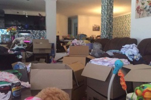A generous mum has allowed the donated items to take over her own living space, but this is not a long-term solution. 