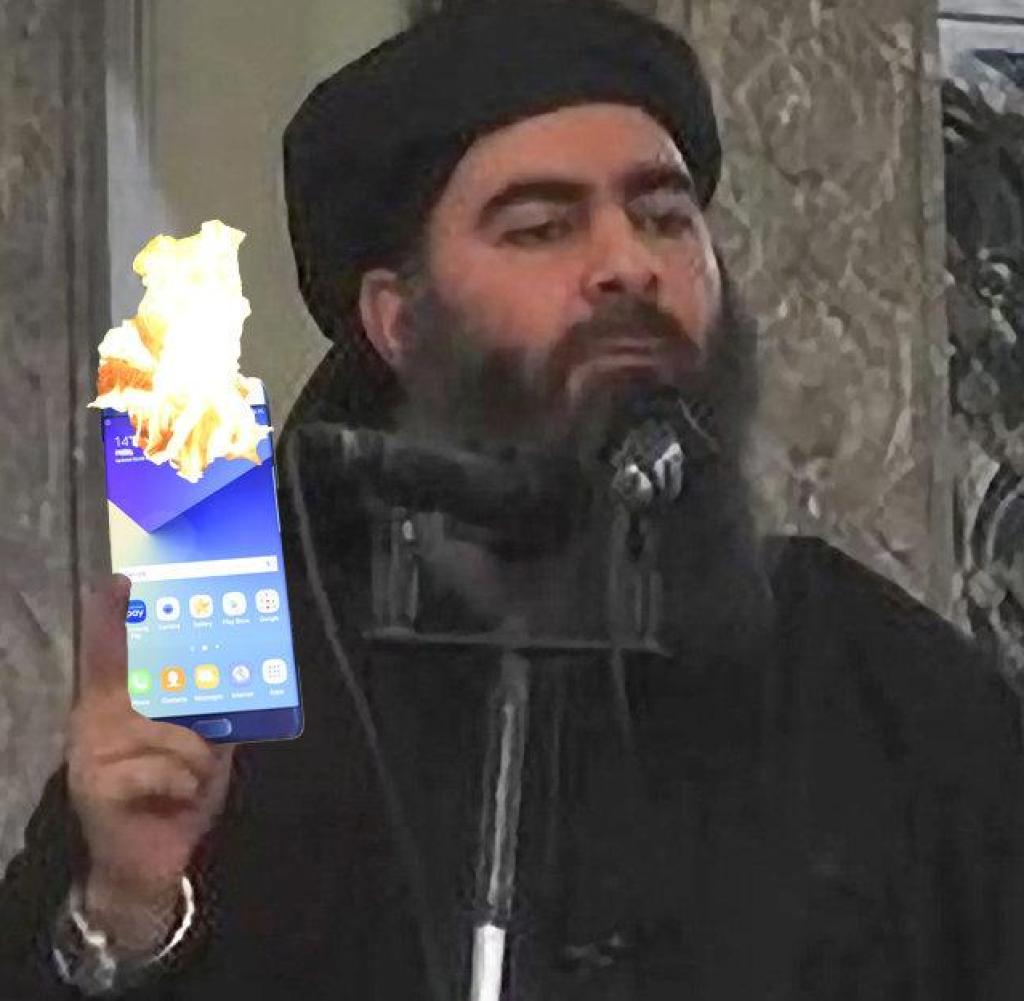 IS-Chef Abu Bakr al-Baghdadi mit dem Pannen-Smartphone: "Unverantwortlich von Samsung!"