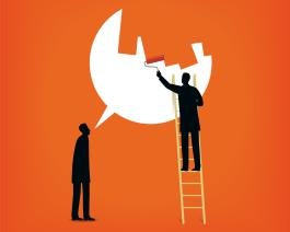 Man painting over speech bubble - dane_mark/iStock