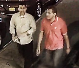 This video frame grab provided by the FBI shows two unidentified men walking in the Chelsea neighborhood of New York on Saturday, Sept. 17, 2016, around the time when a bomb exploded on a nearby street.