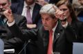 US Secretary of State John Kerry speaks during a heated Security Council meeting.