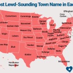 A Map Highlighting the Lewdest Sounding Town Name in Each State in the United States