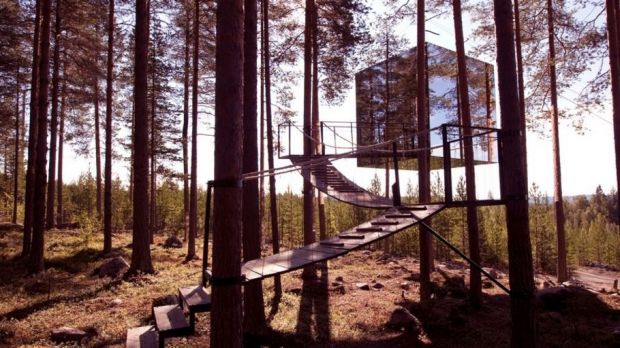 The Mirror Cube at Treehotel in Harads, Sweden.