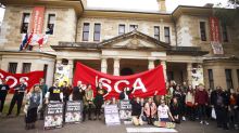 Students protest outside the Sydney College of Arts in August. 