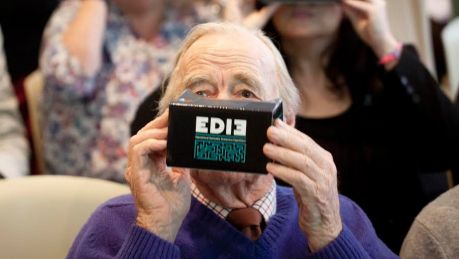 Carers trying out EDIE, a free Cardboard VR free App, at the Alzheimer's Australia launch event in Melbourne. The App ...