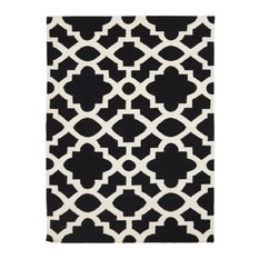 Rennes Black & White Lattice Wool Kilim Rug - Floor Rugs