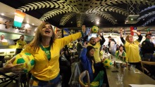 Brazilian sports fans at their Sydney home-away-from-home: Braza Churrascaria Bar, Darling Harbour.