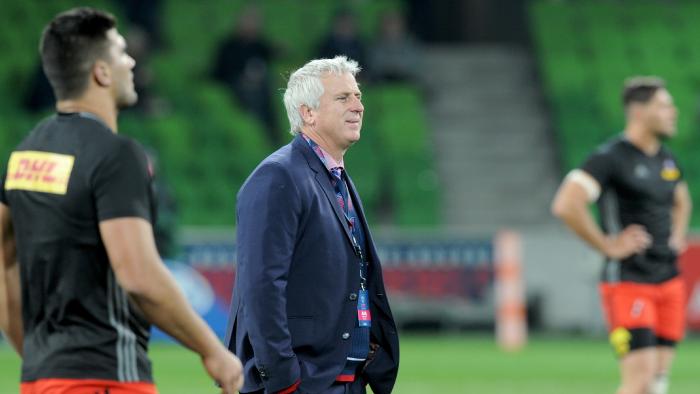Stormers coach Robbie Fleck watches his side warm up, during the Round 15 Super Rugby match between the Melbourne Rebels and the Stormers at AAMI Park in Melbourne, Saturday, July 2, 2016. (AAP Image/Joe Castro) NO ARCHIVING, EDITORIAL USE ONLY