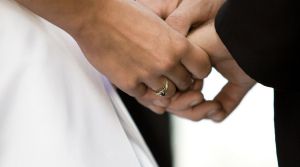 <i>Seven Year Switch US</i>. 



generic holding hands, outdoor, gown, hands, ceremony, bride, two people with others, ...