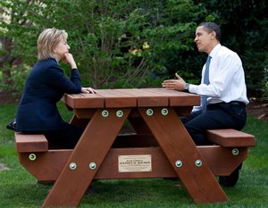 Barack Obama and Hillary Clinton speakings together