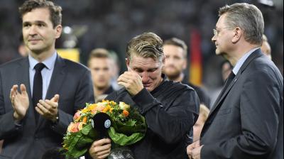 Bastian Schweinsteiger broke into tears during his farewell ceremony. 