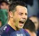 Cooper Cronk celebrates Storm's preliminary final win.