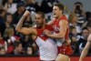 Lance Franklin and Tom Papley celebrate a goal