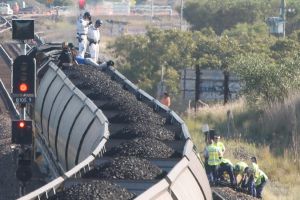 Protesters attempting to block the first test trainload of coal coming from the Maules Creek mine on its way to Newcastle.