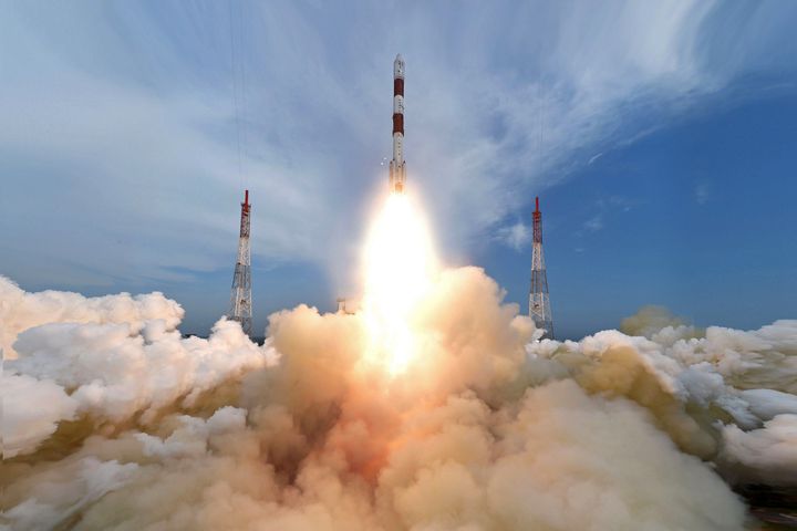 India's space agency launches 8 satellites into 2 orbits