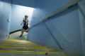 Mark Bourne climbing the stairs of Sydney Tower: his aerobic capacity has been likened to that of a Tour de France cyclist. 