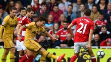 MIDDLESBROUGH, ENGLAND - SEPTEMBER 24:  Heung-Min Son of Tottenham Hotspur scores his sides second goal during the ...