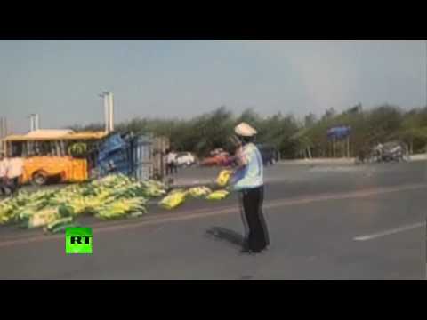 Caught on cam: School bus & truck collide in China