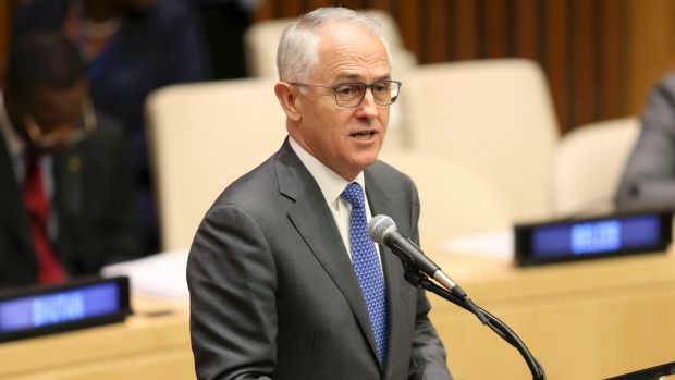 Prime Minister Malcolm Turnbull speaks during the Summit for Refugees and Migrants at UN headquarters.