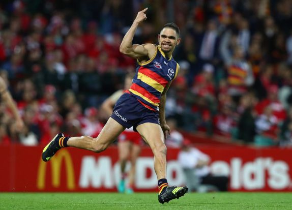 Charlie Cameron of the Crows celebrates a goal. Getty Images