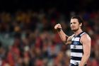 Patrick Dangerfield of the Cats reacts after the final siren during the round eight AFL match between the Adelaide Crows ...