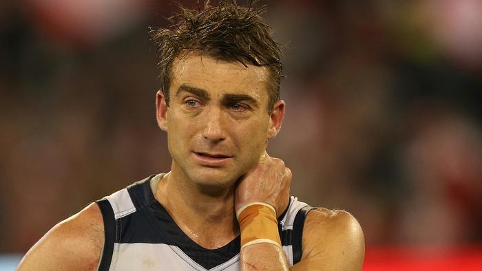 Geelong v Sydney Corey Enright crying after the game Picture:Wayne Ludbey