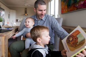 Luke Driver, with his sons, Jack, 2, and Xavier, 8 months, often works from home.
